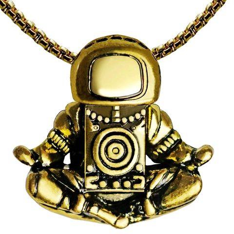 Collar de Colgante de Astronauta en Meditación Creativa Unisex Retro Spaceman Galaxia Universo Postura Sentada Aleación Cadena Box Joyería
