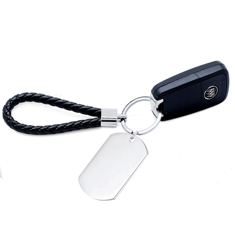 Stainless Steel Dog Tag Keychain With Braided Leather Strap Anti-Lost Car Key Ring Personalized Metal Pendant Gift For Men Women