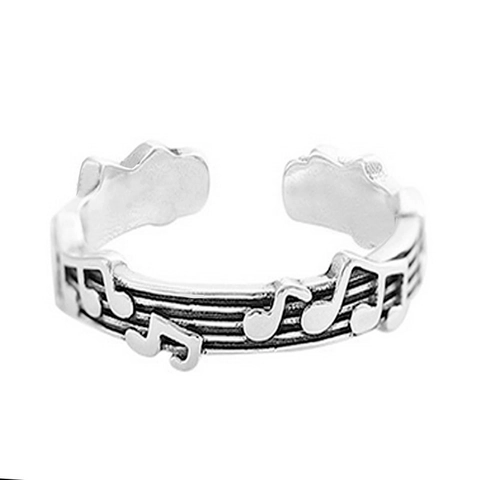 Anillo Abierto de Aleación Ajustable Nota Musical Pentagrama para Mujer Elementos Musicales Vintage Relieve Retro Anillo Joyería