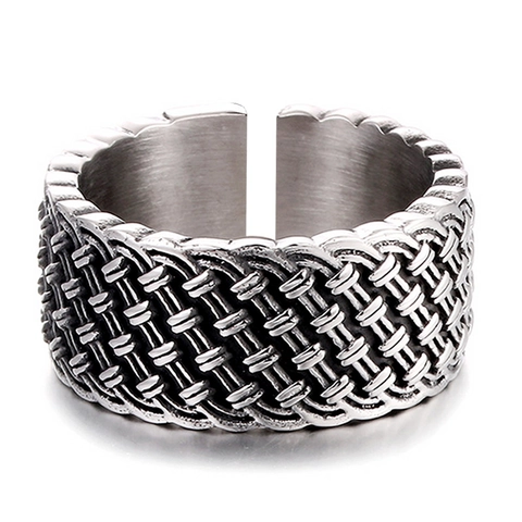 Vintage Woven Pattern Open Ring For Men Alloy Antique Gold Silver Adjustable Band Ring Casual Fashion Jewelry Gift