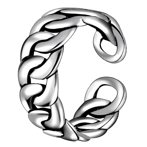 Unisex Cuban Link Chain Ring Adjustable Open Alloy Finger Ring Punk Industrial Style Jewelry For Men Women Gold Silver Plated