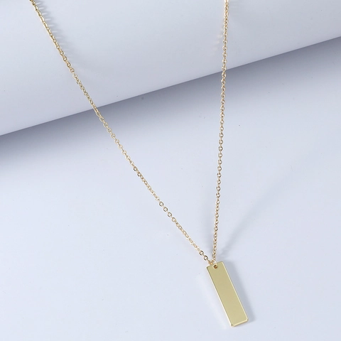 Minimalist Stainless Steel Rectangle Bar Pendant Necklace For Men Women Geometric Smooth Surface Electroplated Jewelry Daily Gift