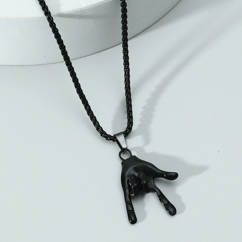 Hip Hop LOVE Hand Gesture Pendant Necklace Streetwear Alloy Electroplated Box Chain Rock Sign Jewelry For Men Women Daily Party