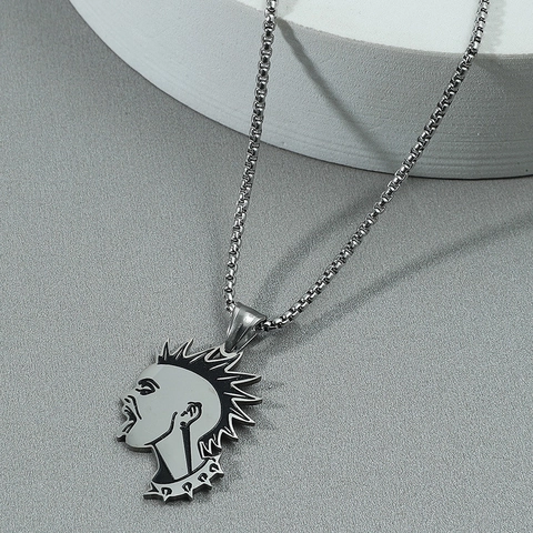Collana Con Ciondolo Silhouette Testa Mohawk Punk Per Uomo Donna Catena Veneziana In Acciaio Inossidabile Gioielli Smaltati Hip Hop