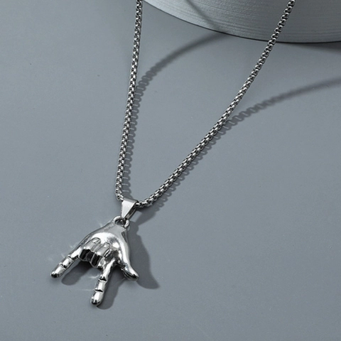 Hip Hop LOVE Hand Gesture Pendant Necklace Streetwear Alloy Electroplated Box Chain Rock Sign Jewelry For Men Women Daily Party
