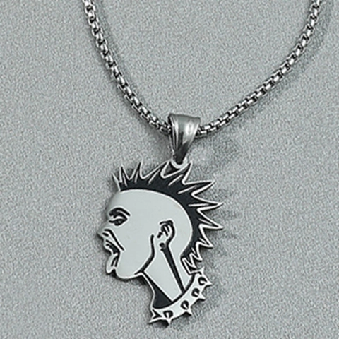 Collana Con Ciondolo Silhouette Testa Mohawk Punk Per Uomo Donna Catena Veneziana In Acciaio Inossidabile Gioielli Smaltati Hip Hop
