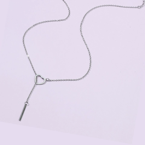 Collana Lariat a Cuore in Acciaio Inossidabile Minimalista Catena a Clavicola con Pendente a Barra a Y per Gioielli Donna