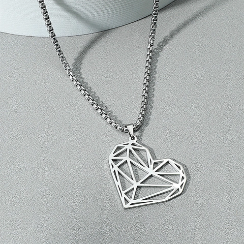 Geometrische Hohl Herz Anhänger Halskette Für Herren Damen Edelstahl Poliert Minimalistisch Veneziakette Schmuck Geschenk