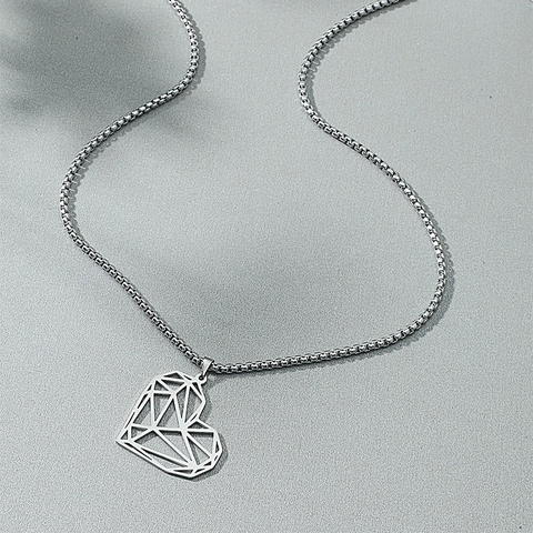Geometrische Hohl Herz Anhänger Halskette Für Herren Damen Edelstahl Poliert Minimalistisch Veneziakette Schmuck Geschenk