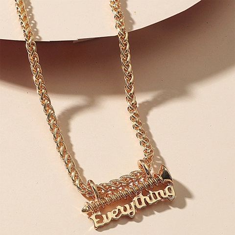 Collier Pendentif Lettre Everything en Alliage Couleur Or Mode Occidentale pour Unisexe Hip Hop Style Vis Industrielle Bijoux