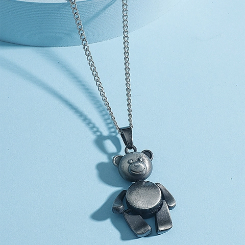 Collana con Ciondolo a Forma di Orso Meccanico Vintage in Lega Hip Hop Invecchiato Catena Lunga per Uomo Donna Gioielli