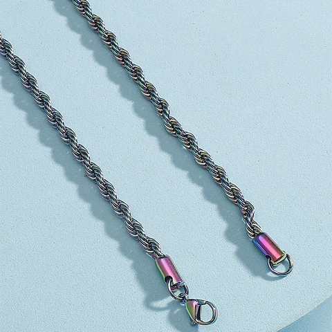 Collana Cangiante in Acciaio al Titanio Hip Hop per Uomo Donna Catena a Corda Scatola Serpente Arcobaleno Gioielli Streetwear
