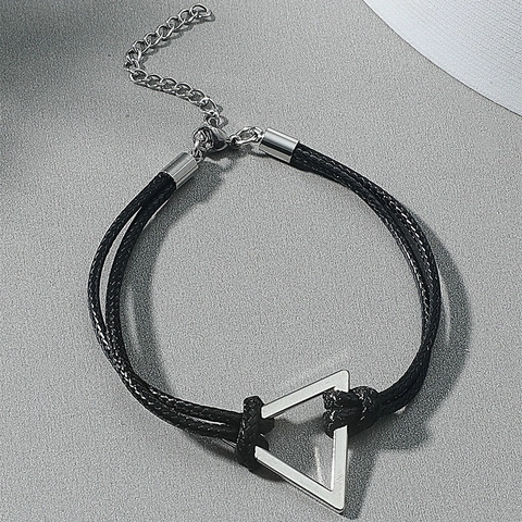 Minimalistisches Titanstahl Geflochtenes Seil Armband Geometrischer Dreiecksanhänger Verstellbarer Retro Unisex Handschmuck