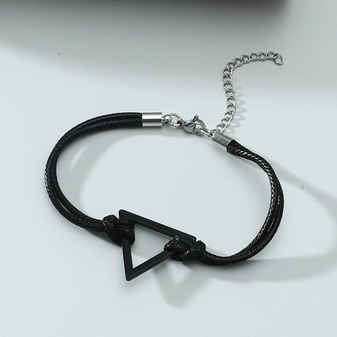 Minimalistisches Titanstahl Geflochtenes Seil Armband Geometrischer Dreiecksanhänger Verstellbarer Retro Unisex Handschmuck