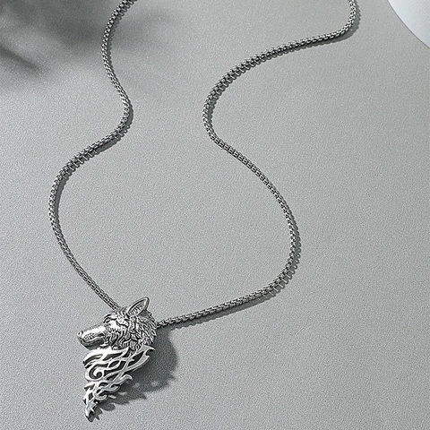 Collar con Colgante de Cabeza de Lobo Vintage para Hombre Cadena de Acero de Titanio Punk Llama Tribal Joyería Hip Hop