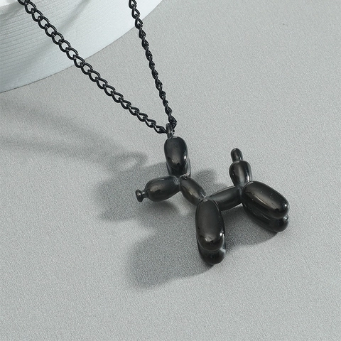 Collar con Colgante de Perro Globo Unisex de Acero de Titanio y Aleación Dibujos Animados Cadena de Suéter Joyería de Moda