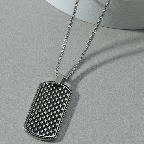 Collana con Ciondolo a Piastrina Militare in Acciaio Inossidabile Vintage Hip Hop per Uomo Trama Industriale a Griglia in Lega Gioielli