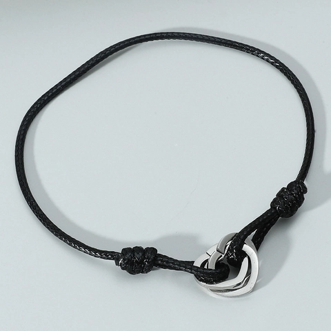 Adjustable Heart Bracelet For Women Men Interlocking Hearts Titanium Steel Woven Rope Simple Couples Jewelry Gift