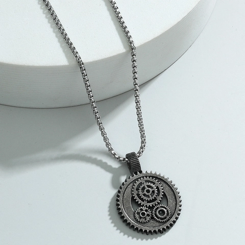 Collar de Colgante de Engranaje Cyberpunk Steampunk para Hombre de Acero Inoxidable Aleación Hueco Hip Hop Joyería Industrial