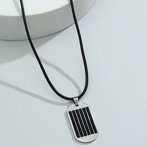 Stainless Steel Striped Military Tag Pendant Necklace Men Punk Hip Hop Fashion Jewelry Boys Steel Color Black Rope Chain