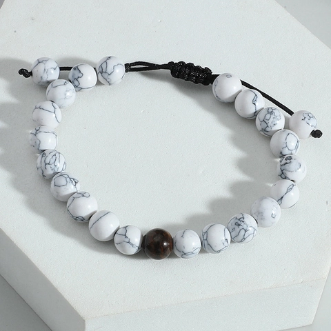 Bracciale Intrecciato in Turchese Bianco Occhio di Tigre Giallo Retrò Semplice Pietra Naturale Regolabile Gioielli per Uomo Donna