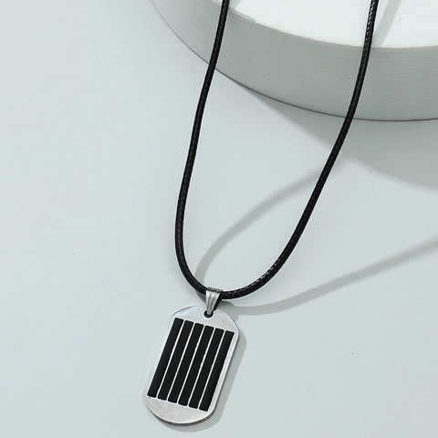 Stainless Steel Striped Military Tag Pendant Necklace Men Punk Hip Hop Fashion Jewelry Boys Steel Color Black Rope Chain