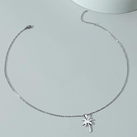 Collar de Pendiente de Cocotero de Acero Inoxidable Minimalista Joyería de Playa Tropical de Palmera para Mujeres Hombres
