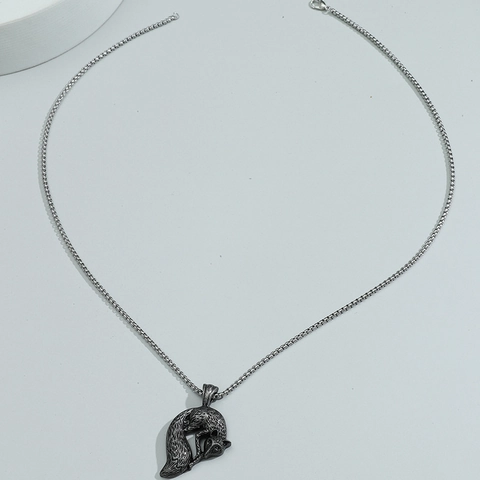 Collana con Pendente a Forma di Volpe in Lega con Catena in Acciaio Inossidabile Vintage Uomo Hip Hop Volpe Argento Gioielli