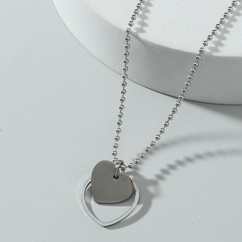 Minimalistische Halskette Mit Doppelherz Anhänger Edelstahl Legierung Mehrlagige Kugelkette Silberfarben Geometrischer Choker Schmuck