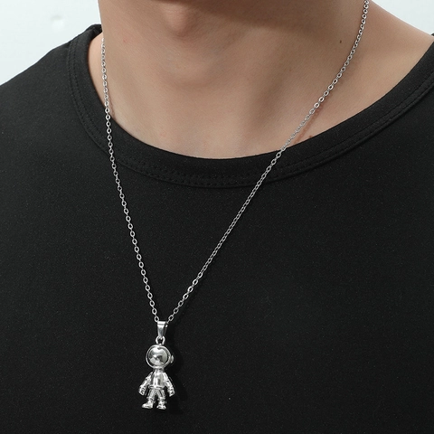 Collana con Ciondolo Astronauta Argento Hip Hop per Uomo Donna Lega Gioielli Spaziale Personalità Streetwear Accessori Collo