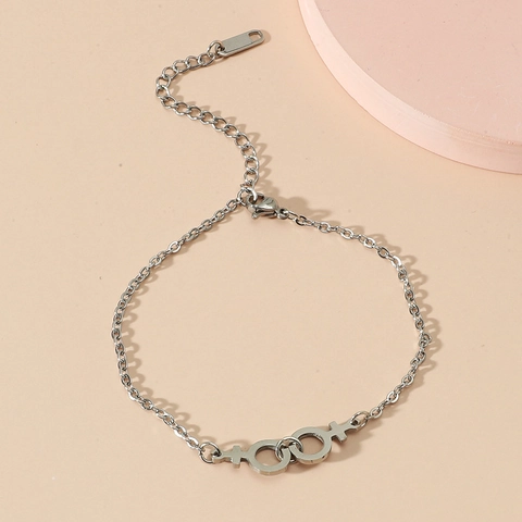 Pulsera Minimalista de Acero Inoxidable Con Símbolo de Género Femenino Entrelazado para Mujer Joyas de Regalo Con Cadena de Eslabones de Doble Venus Ajustable
