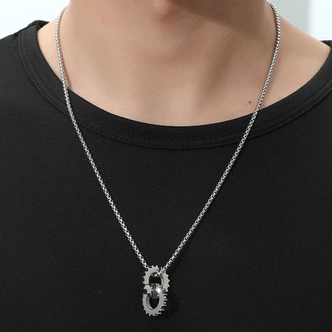 Industrial Style Stainless Steel Double Gear Pendant Necklace Unisex Mechanical Punk Jewelry Steel Color Box Chain Neck Decor