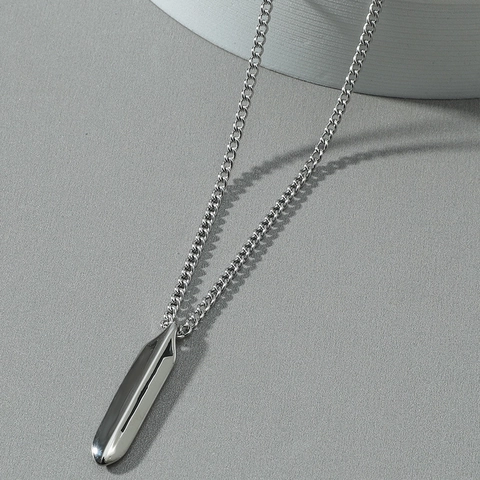 Collar de Colgante Geométrico de Aleación Minimalista Tono Plata Estilo Ins Joyería de Tira Larga Simple para Hombres Mujeres