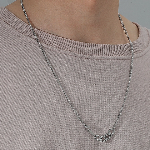 Collar de Cadena de Empalme de Acero Inoxidable para Hombre Estilo Industrial Minimalista Colgante Geométrico Cadena de Suéter