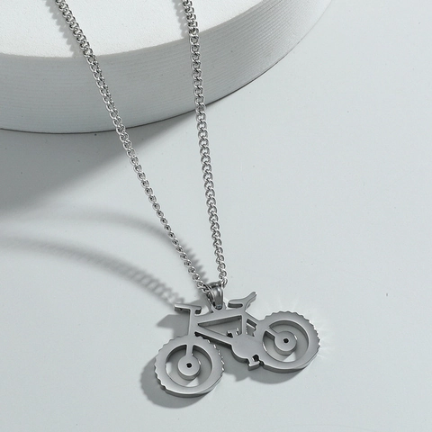 Stainless Steel Bicycle Pendant Necklace For Men Women Hip Hop Style Hollow Out Bike Charm Personalized Jewelry Accessory