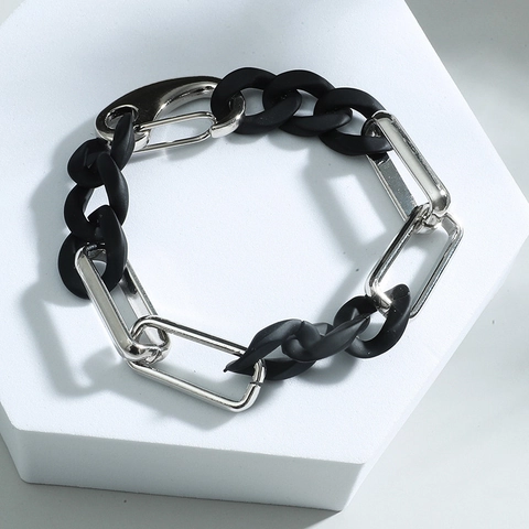 Bracelet à Maillons en Alliage d'Acrylique Noir de Style Industriel pour Homme Avec Fermoir Mousqueton Bijoux de Main Minimalistes à la Mode Ins