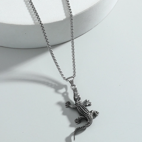 Collar de Colgante de Cocodrilo Punk Retro Para Hombres Mujeres Moda Acero de Titanio Aleación Animal Joyería Hip Hop