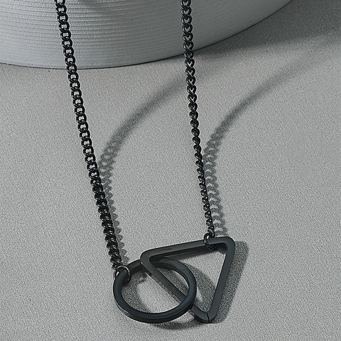 Collar Con Colgante Geométrico de Acero Inoxidable para Hombre Mujer Minimalista Círculo Triángulo Cuadrado Joyería de Moda Hip Hop