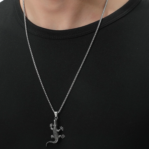 Collar de Colgante de Cocodrilo Punk Retro Para Hombres Mujeres Moda Acero de Titanio Aleación Animal Joyería Hip Hop