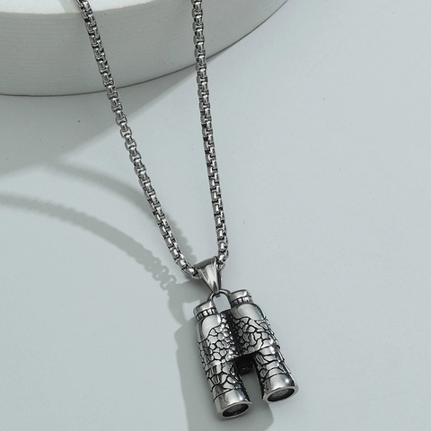 Collana con Ciondolo a Telescopio in Lega di Acciaio Inossidabile Vintage per Uomo Argento Antico Punk Street Gioielli