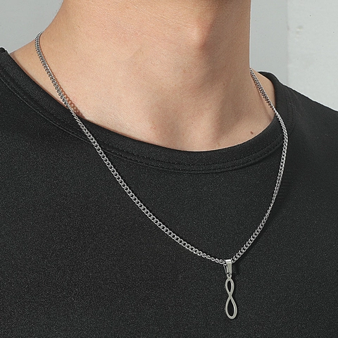 Collana con Ciondolo Infinito in Acciaio Inossidabile Minimalista per Uomo Donna Lega Argento Catena Gourmette Gioielli Urbani