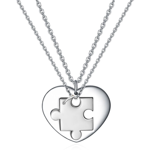 Stainless Steel Puzzle Heart Couple Necklace Set Splicing Matching Pendant Necklaces For Lovers Valentine's Day Jewelry Gift