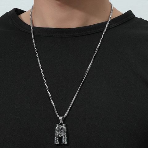 Vintage Stainless Steel Alloy Telescope Pendant Necklace For Men Antique Silver Stone Texture Punk Street Jewelry Gift