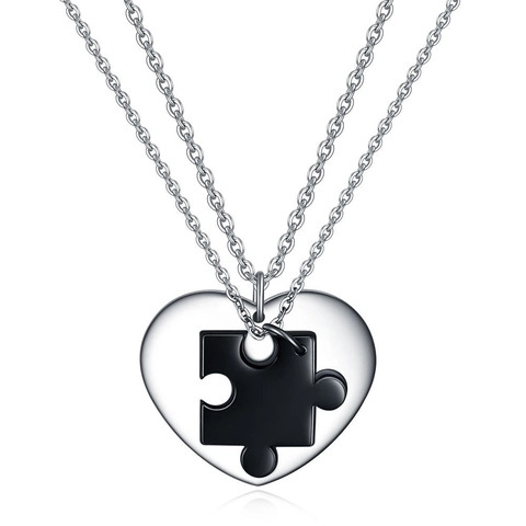 Stainless Steel Puzzle Heart Couple Necklace Set Splicing Matching Pendant Necklaces For Lovers Valentine's Day Jewelry Gift