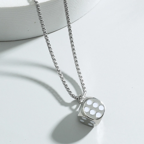 Collar con Colgante de Dados de Acero de Titanio Hip Hop para Hombre Punk Streetwear Cadena de Caja Joyería Minimalista