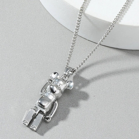 Collar con Colgante de Oso de Acero de Titanio Hip Hop para Hombres Mujeres Punk Estilo Callejero Oso Mecánico Cadena Suéter