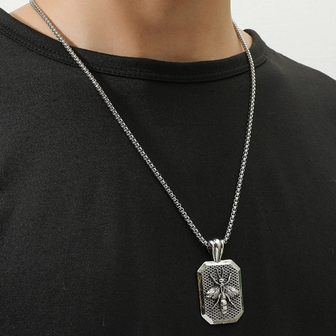 Punk Vintage Titanium Steel Bee Beetle Pendant Necklace Hip Hop Men Women Retro Animal Jewelry Industrial Style Scarab Necklace