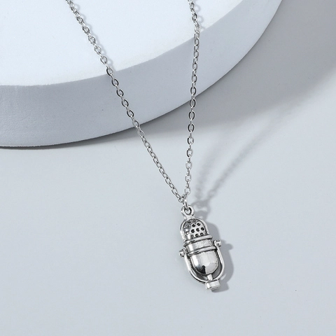 Retro Microphone Pendant Necklace For Men Women Titanium Steel Chain Alloy Mic DJ Musical Instrument Rock Punk Hip Hop Jewelry