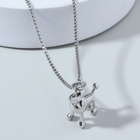 Collar de Colgante de Perro Caniche Estereoscópico 3D Lindo Animal de Dibujos Animados Aleación de Acero de Titanio Cadena de Caja para Mujer Joyería