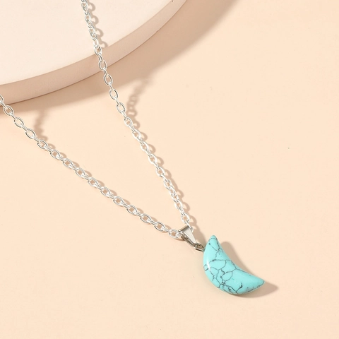 Collana con Ciondolo a Luna in Turchese Minimalista Vintage Catena in Metallo Lega Cordino Nero Mezzaluna Gioielli Retro per Uomo Donna